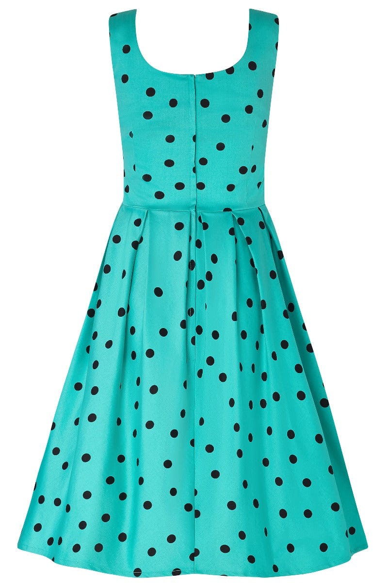 EU STOCK Amanda Scoop Neck Polka Dot Swing Dress in Turquoise-Black