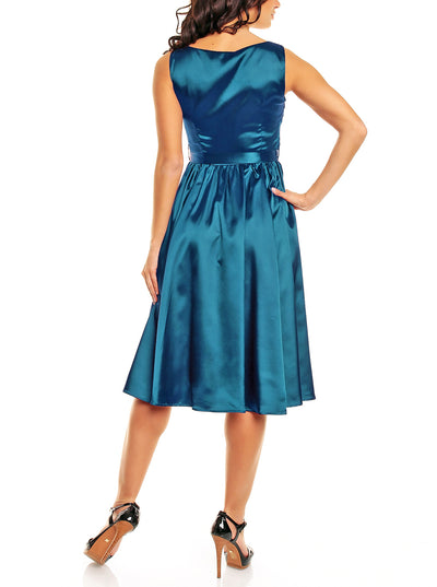 Hyacinth Full Circle Satin Swing Dress in Peacock Blue