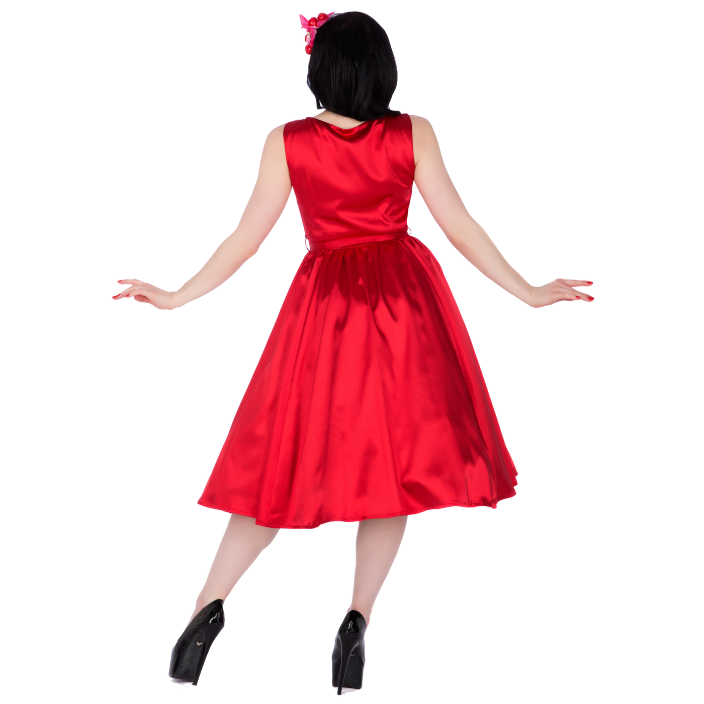 Hyacinth Full Circle Satin Swing Dress in Red