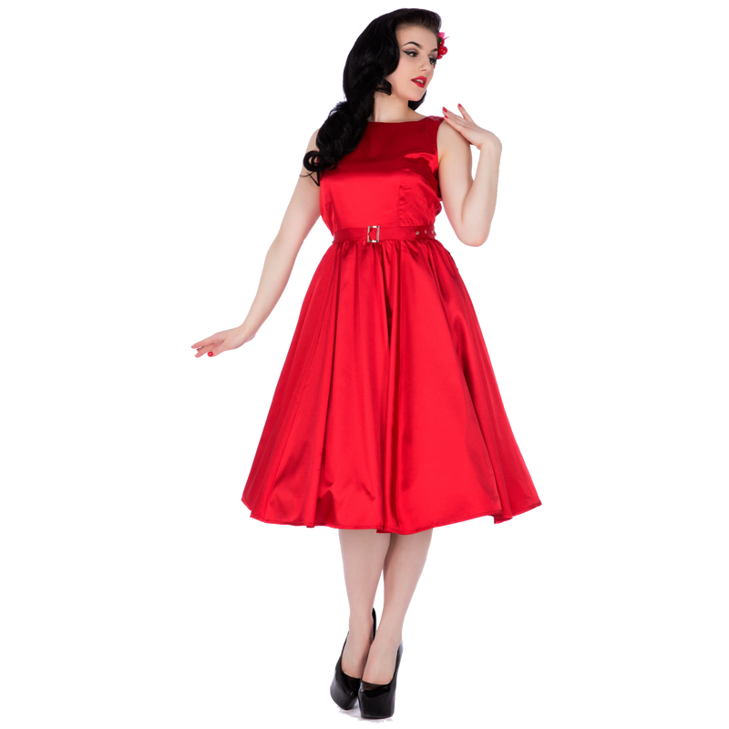 Hyacinth Full Circle Satin Swing Dress in Red