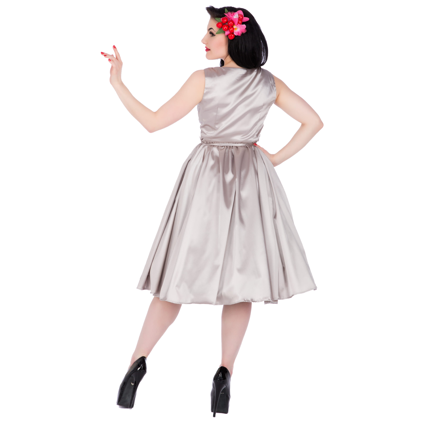 Hyacinth Full Circle Satin Swing Dress in Grey