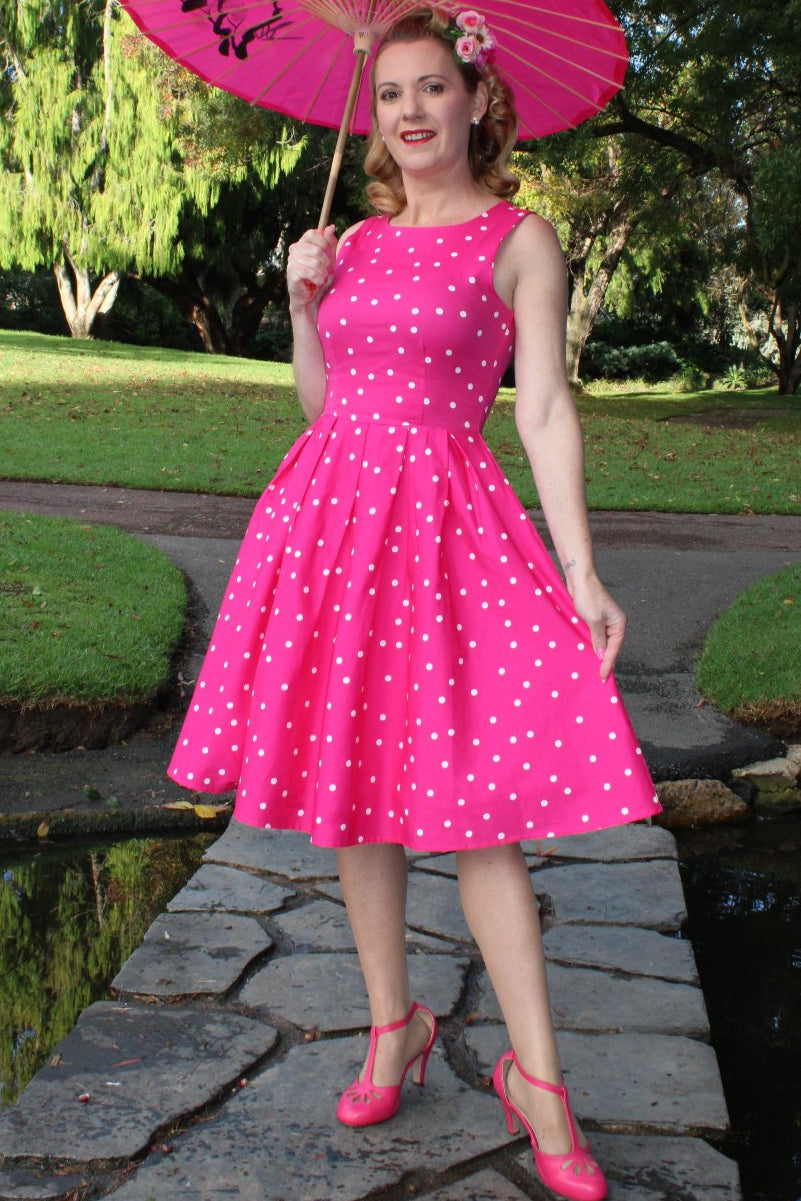 Lola Stylish 50's  Retro Swing Dress in Dark Pink