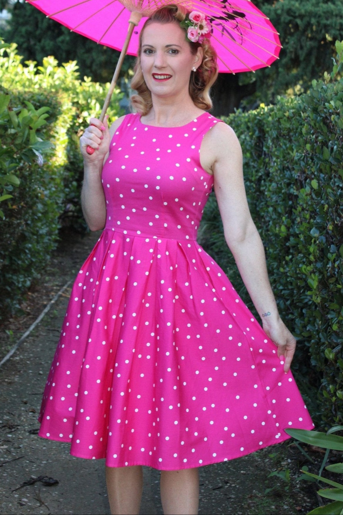 Lola Stylish 50's  Retro Swing Dress in Dark Pink