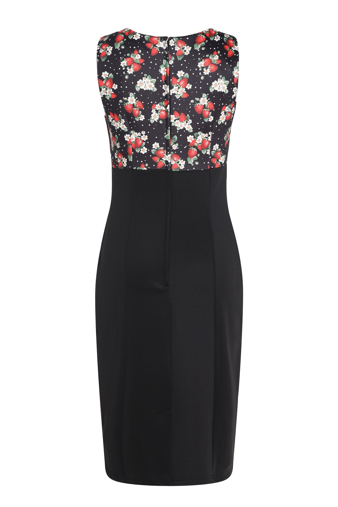 EU STOCK Cheryl Fitted Glam Vintage Strawberry & Polka Print and Black Skirt