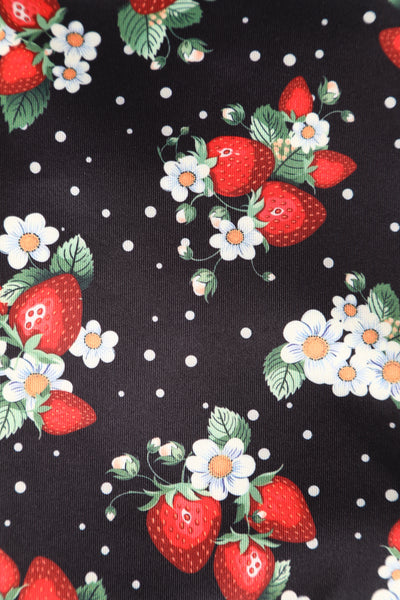 EU STOCK Cheryl Fitted Glam Vintage Strawberry & Polka Print and Black Skirt