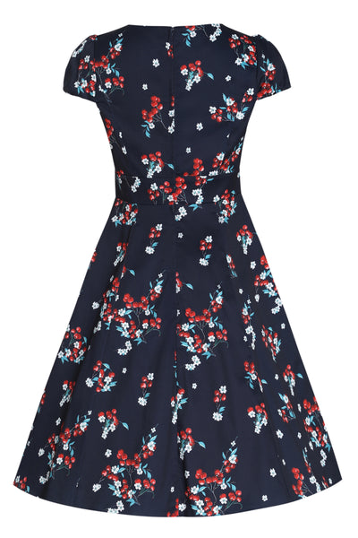 Claudia Black Flirty Fifties Style Polka Dots/Cherry Print Dress