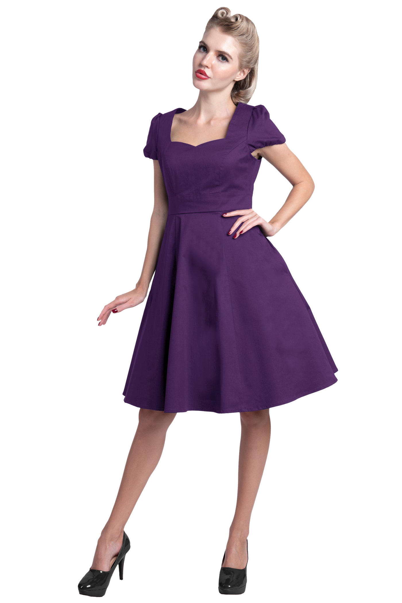 EU STOCK Claudia Flirty Fifties Style Dress in Purple