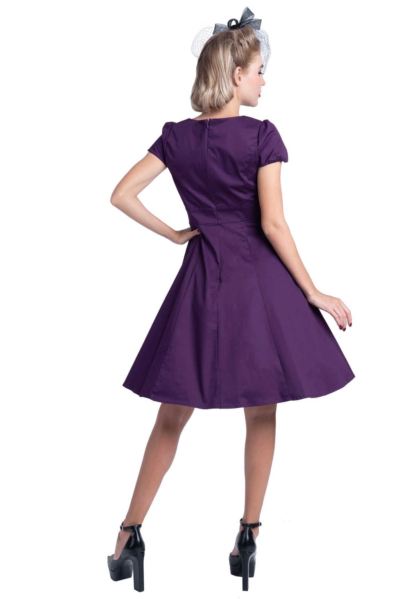 EU STOCK Claudia Flirty Fifties Style Dress in Purple