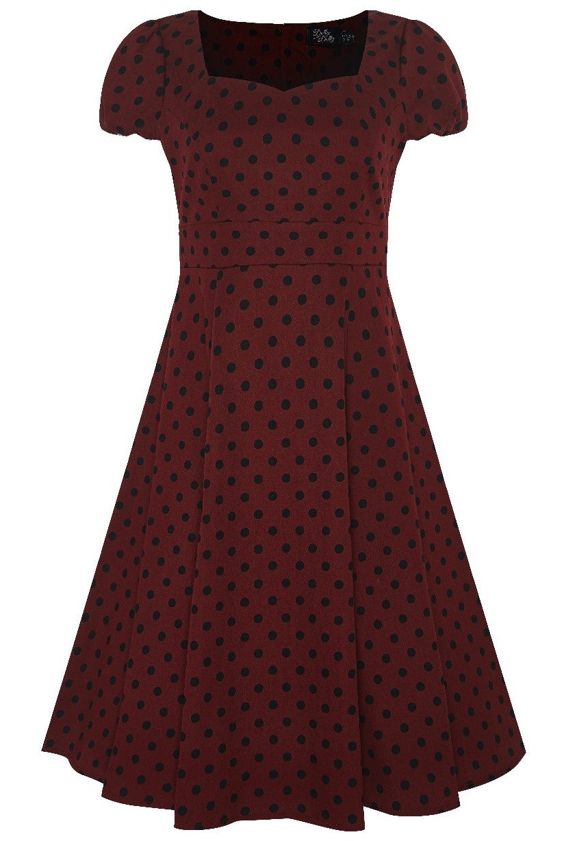 EUC Claudia Flirty Fifties Polka Dot Dress in Burgundy/Black