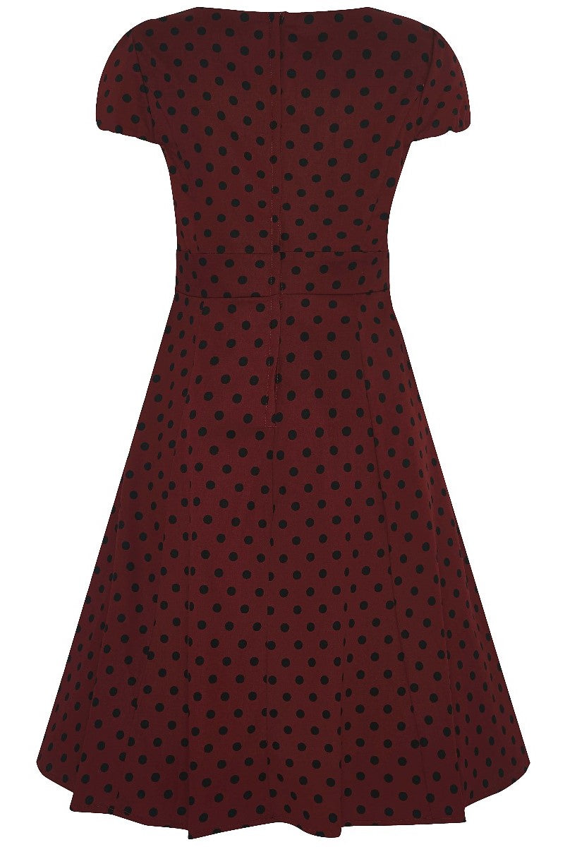 EUC Claudia Flirty Fifties Polka Dot Dress in Burgundy/Black