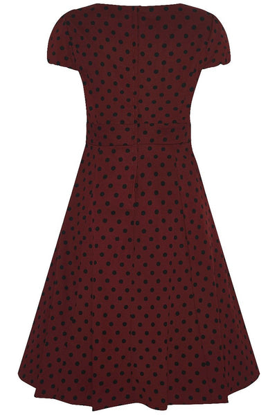 EUC Claudia Flirty Fifties Polka Dot Dress in Burgundy/Black