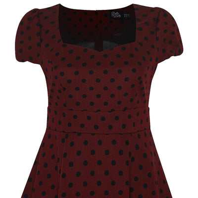 EUC Claudia Flirty Fifties Polka Dot Dress in Burgundy/Black