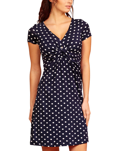 Pearl Polka Dot Retro Fitted Dress in Blue