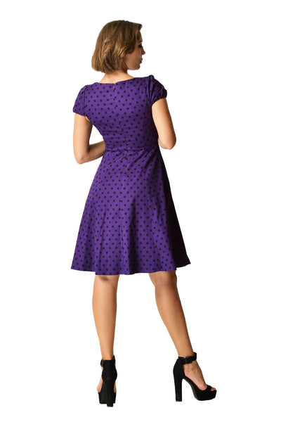 PRE ORDER Claudia Flirty Fifties Polka Dot Dress in Purple/Black