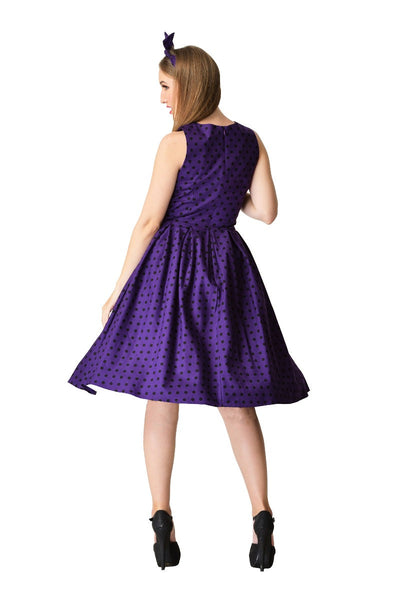 EU STOCK Annie Polka Dot Swing Dress in Purple/Black