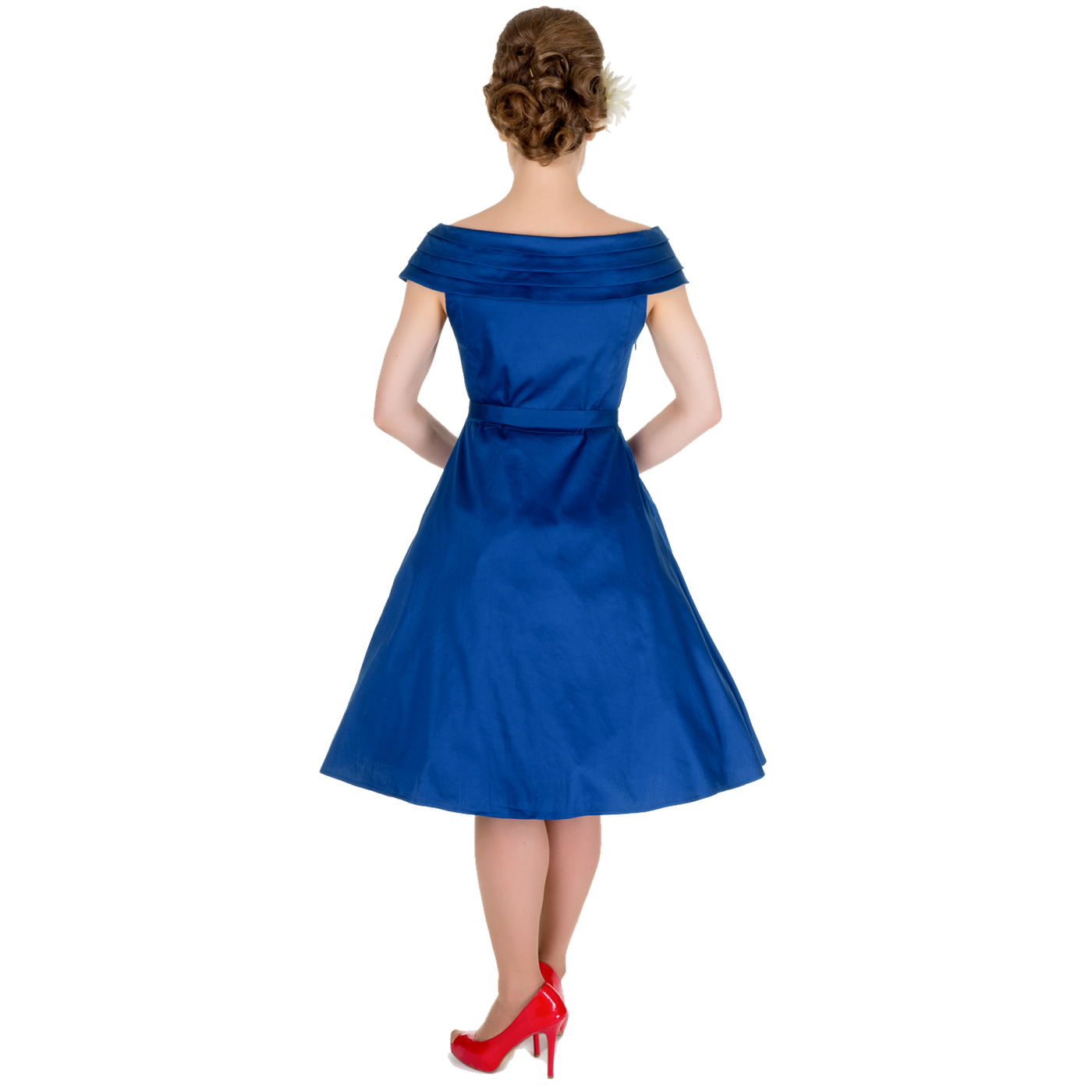 Marcia Boat Neck Rockabilly Dress in Blue