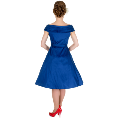 Marcia Boat Neck Rockabilly Dress in Blue