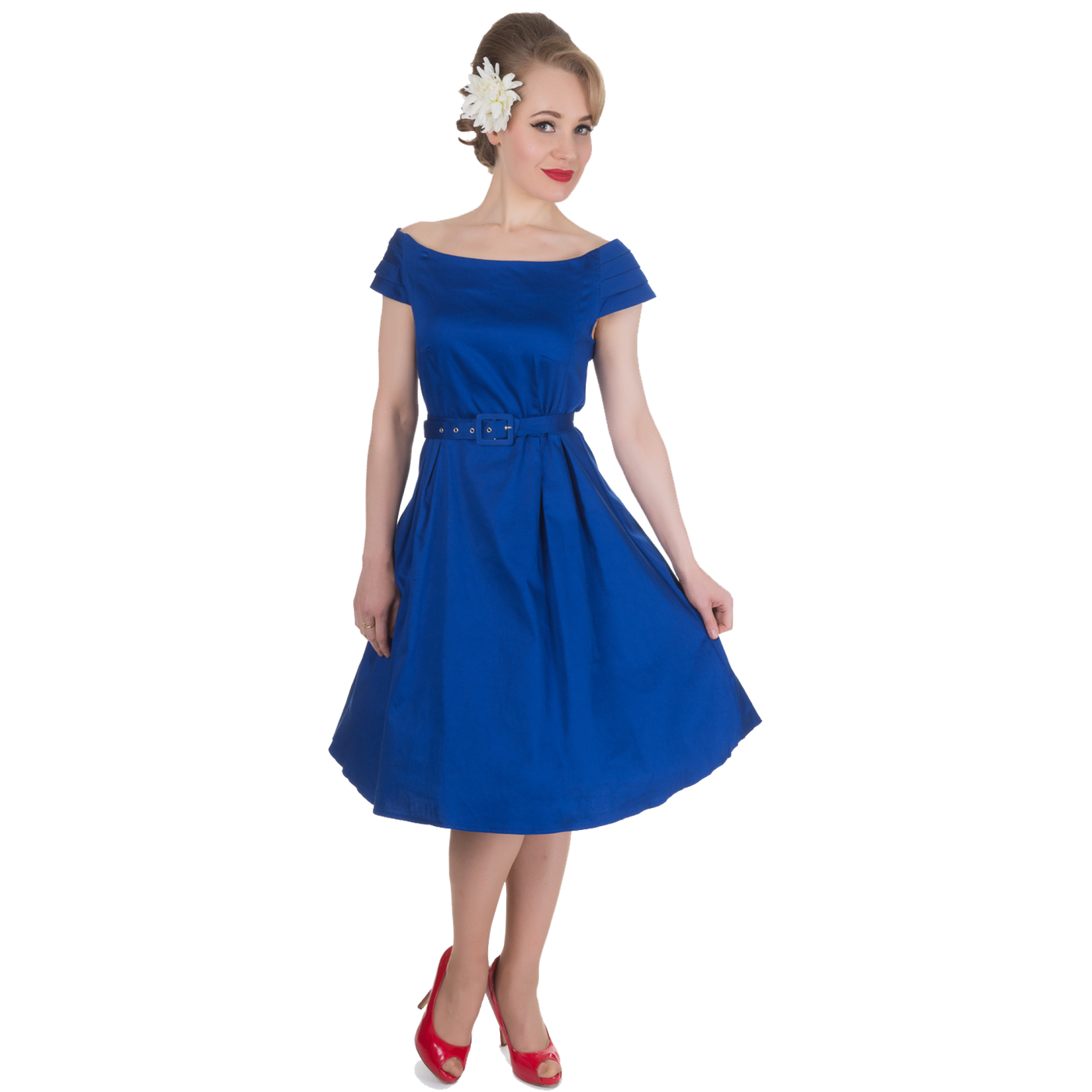 Marcia Boat Neck Rockabilly Dress in Blue