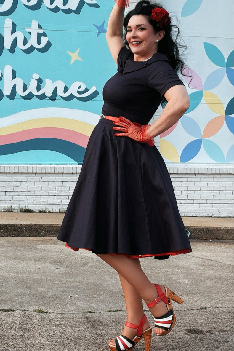 PRE-ORDER Darlene Stretchy Circle Swing Dress - Navy Blue