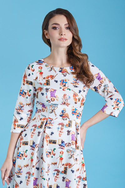 Beatrix Long Sleeved Midi Dress in Pin Up Girl Print3