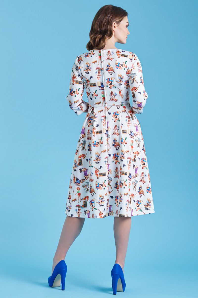 Beatrix Long Sleeved Midi Dress in Pin Up Girl Print4