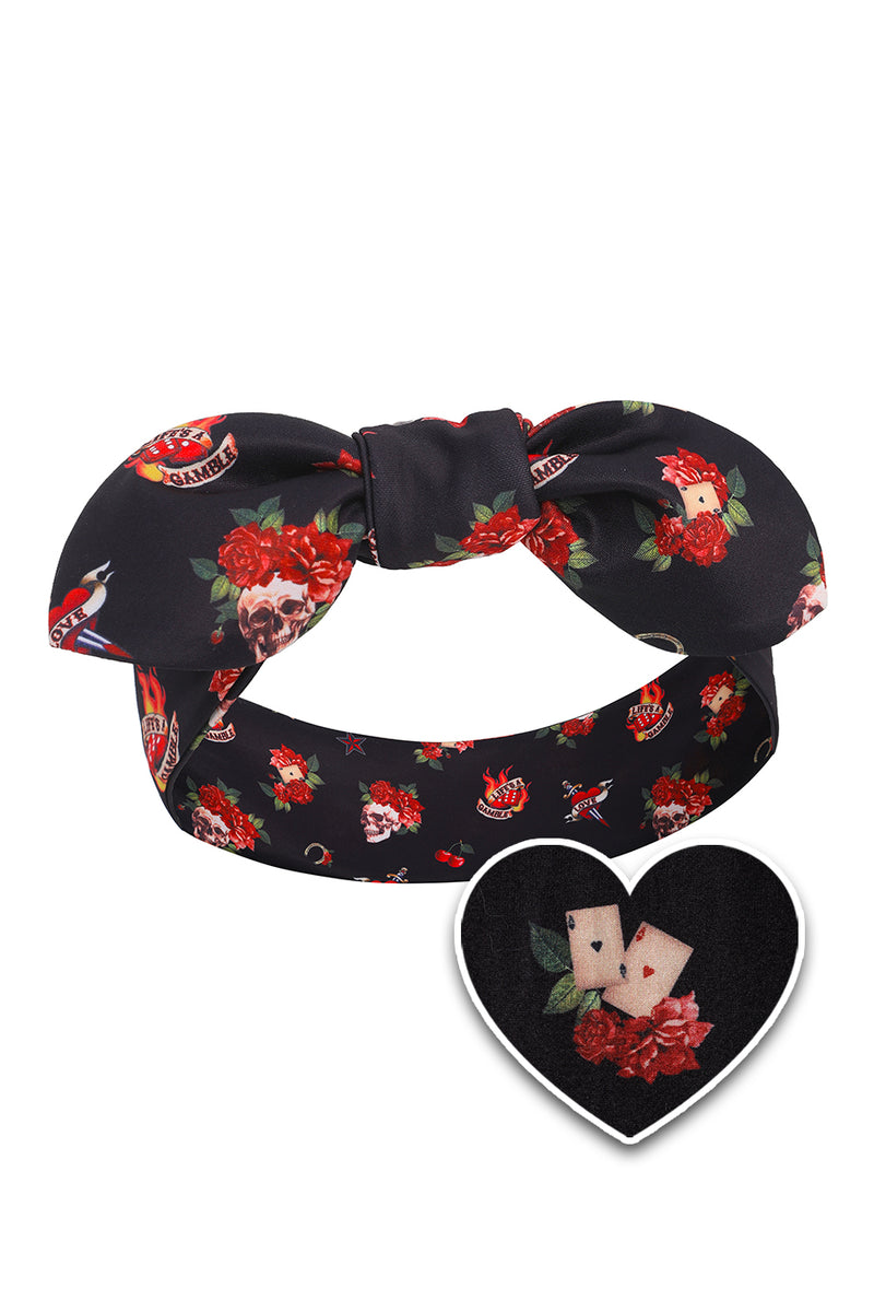 PRE ORDER Quirky Headband in Skull & Rose Print