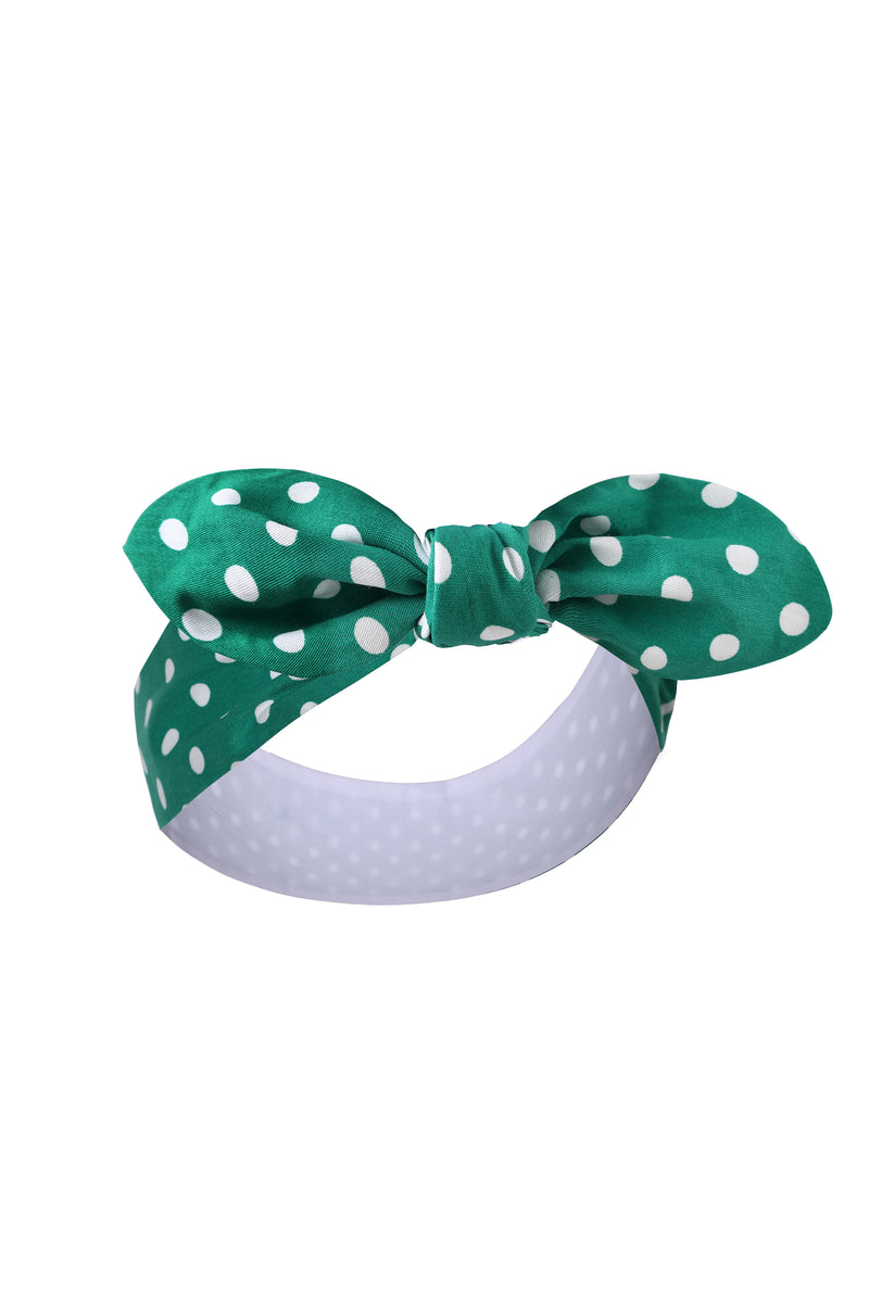 EU Stock Quirky Headband in Green & White Polka Dot Print