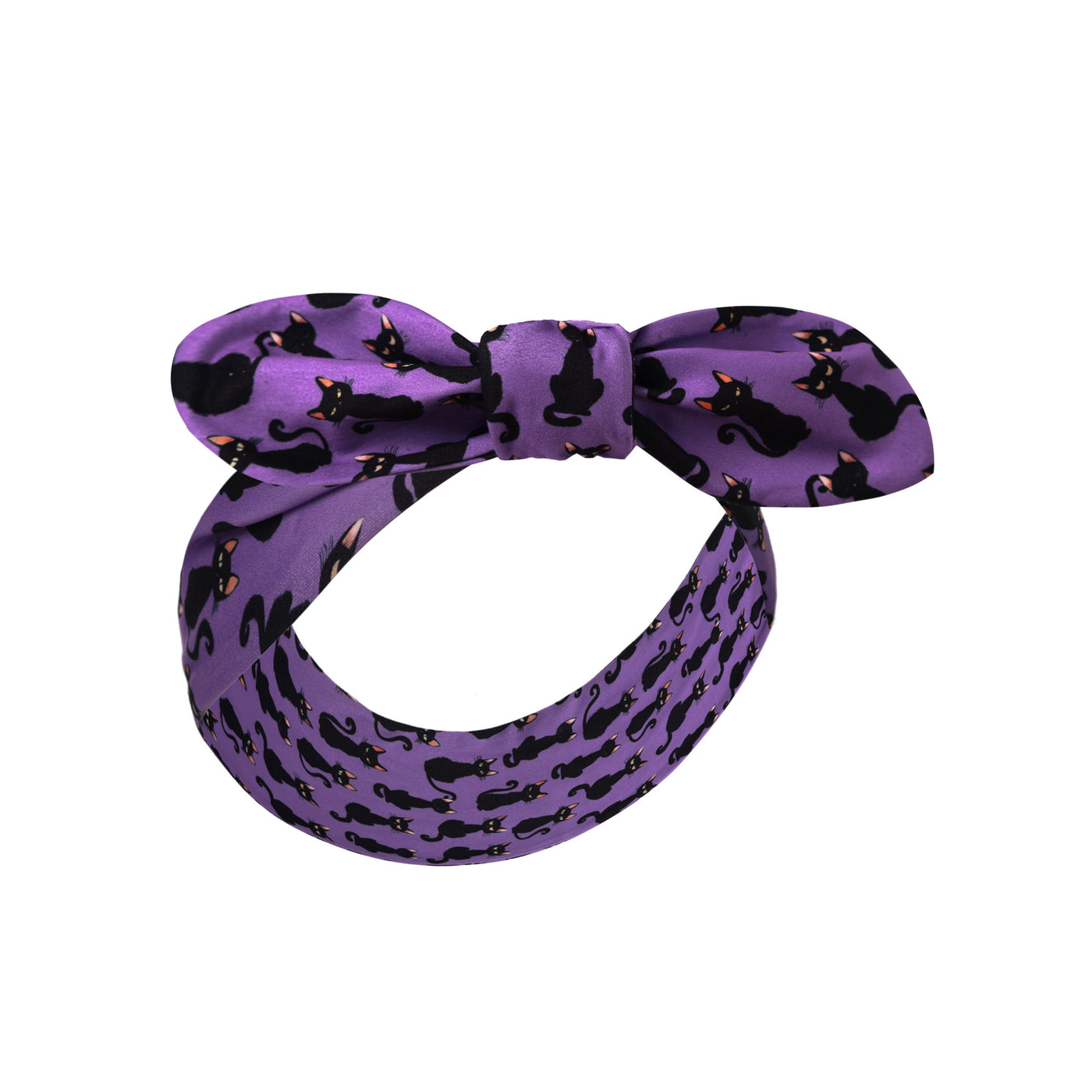 EU STOCK 50's Inspired Quirky Headband in Purple Black Cat Print