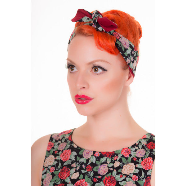 Vintage Inspired 1950s floral, Headband - Black Wine / Red