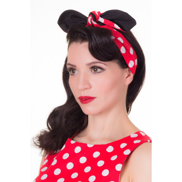 Vintage Inspired 1950s Polka Dot , Headband - Red White / Black