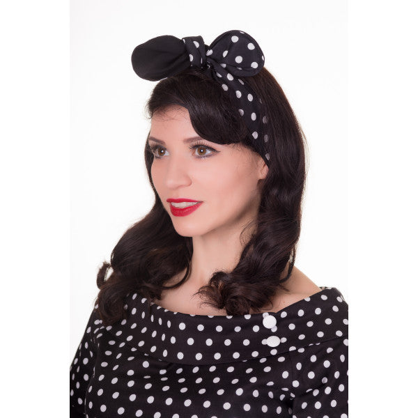 Vintage Inspired 1950s Polka Dot , Headband - Black White / Black