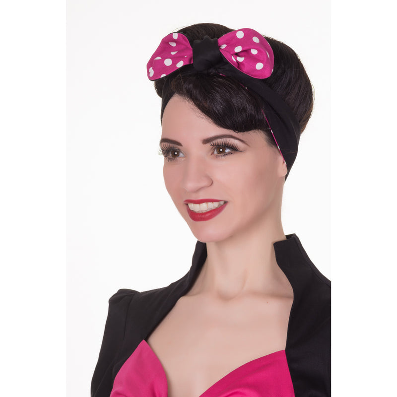 Vintage Inspired 1950s Polka Dot , Headband - Pink White / Black