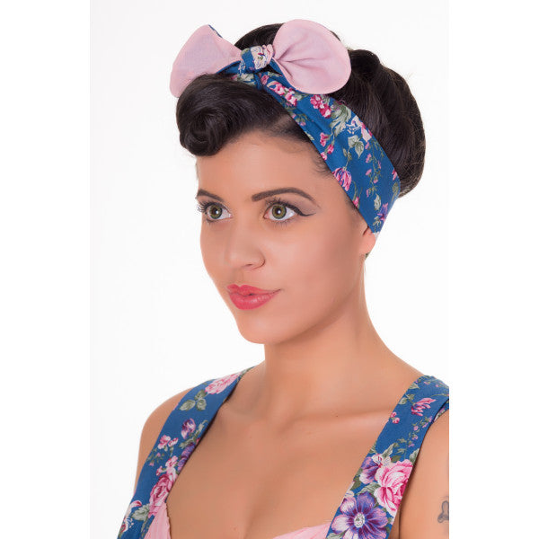 Vintage Inspired 1950s floral, Headband - Blue / Pink