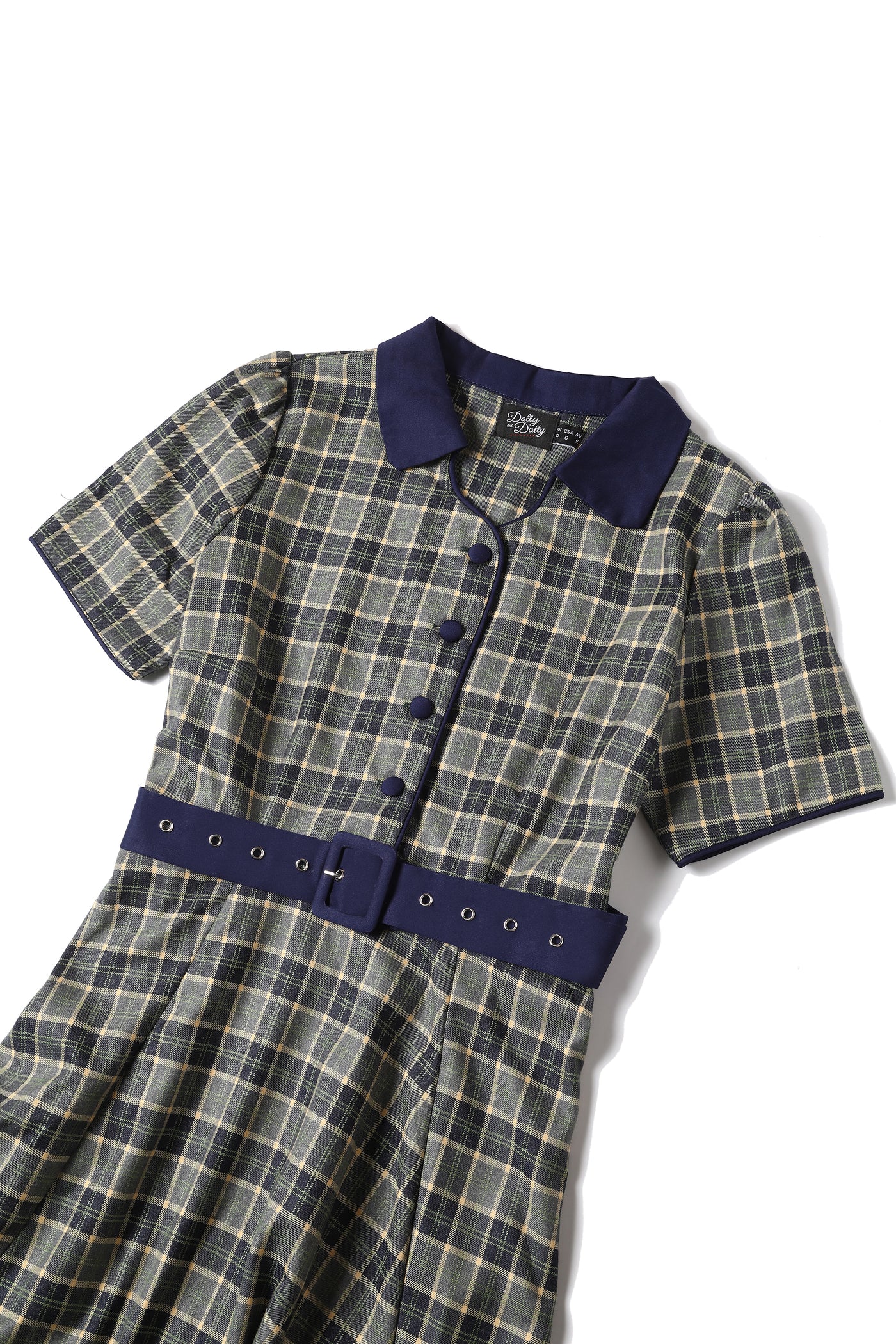 Penelope Rockabilly Navy Blue/Grey Tartan Shirt Dress