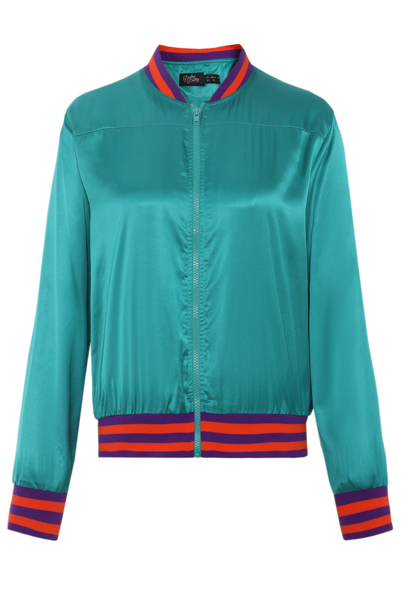 Betty Turquoise Chic Long Sleeved Varsity Jacket