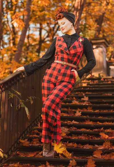 Sylvia Red and Black Tartan Jumpsuit