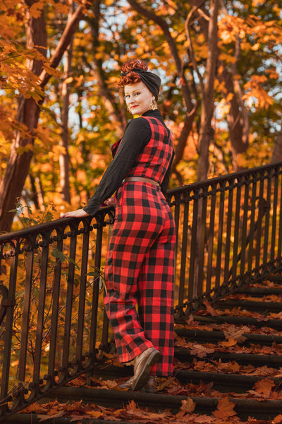 Sylvia Red and Black Tartan Jumpsuit