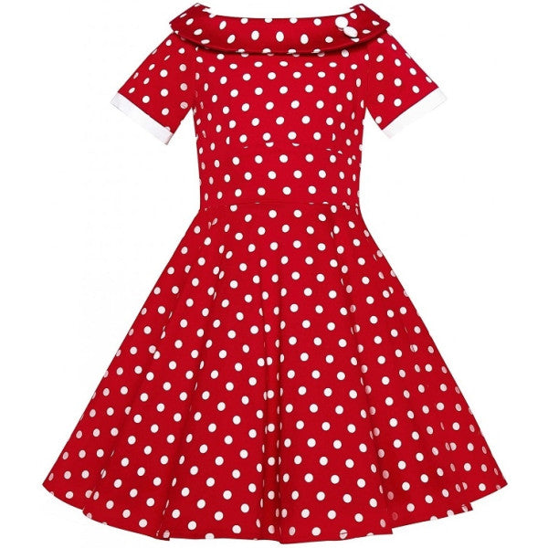 Kids Darlene 50's Polka Dot Swing Dress In Red/White