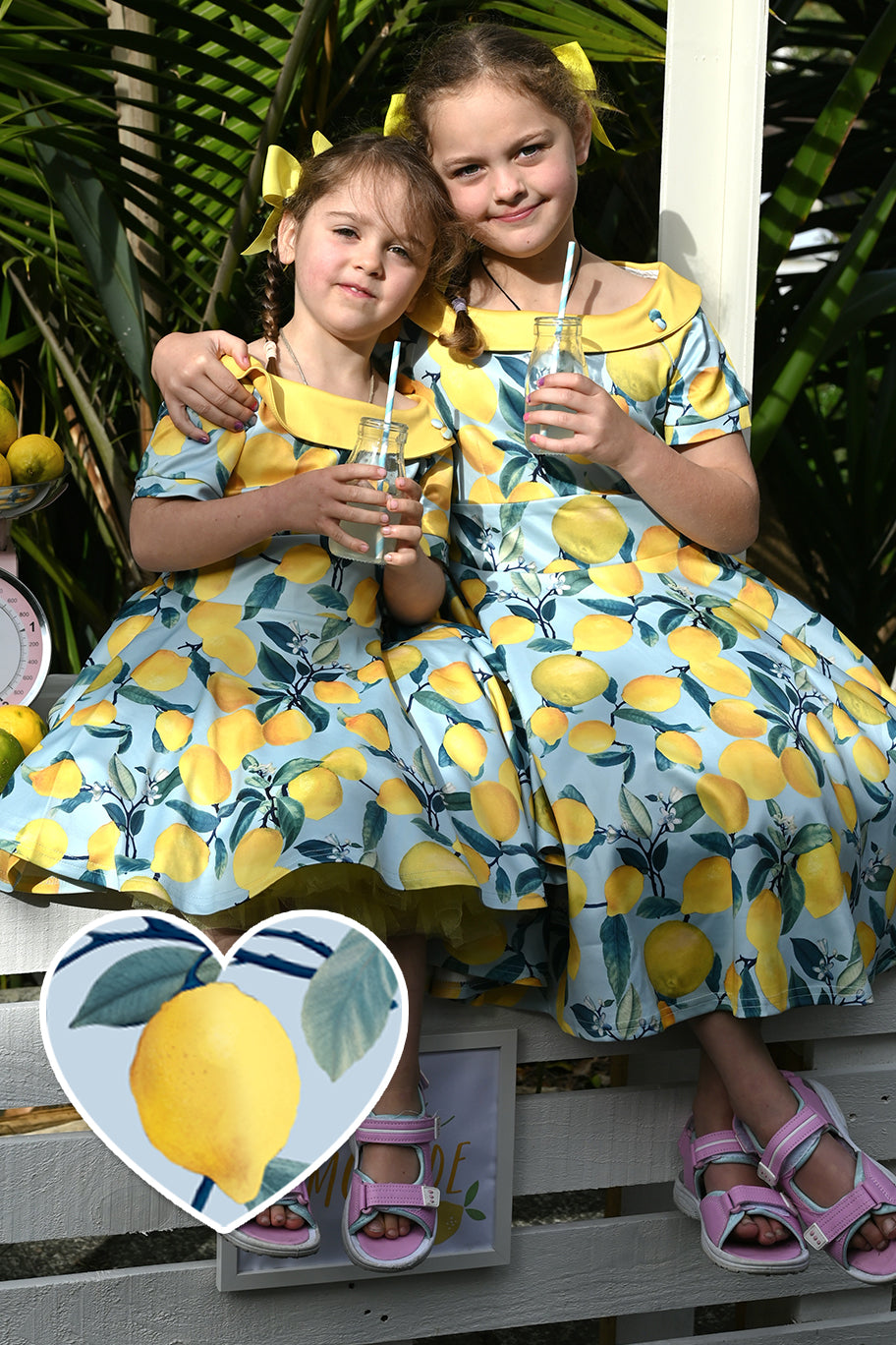 EU STOCK Children Darlene 50's Inspired Swing Dress in Blue Lemon