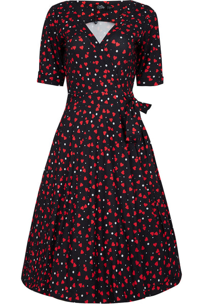 Women's Black & Red Hearts Knit Wrap Dress