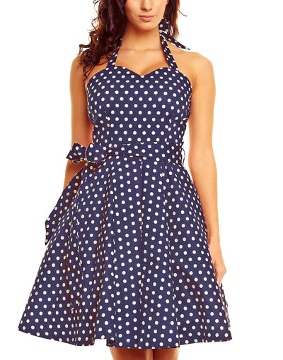 Penny Full Circle Polka Dot Skirt Dress in Navy Blue