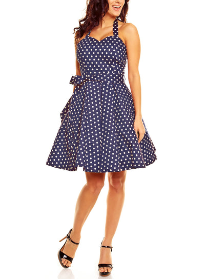 Penny Full Circle Polka Dot Skirt Dress in Navy Blue