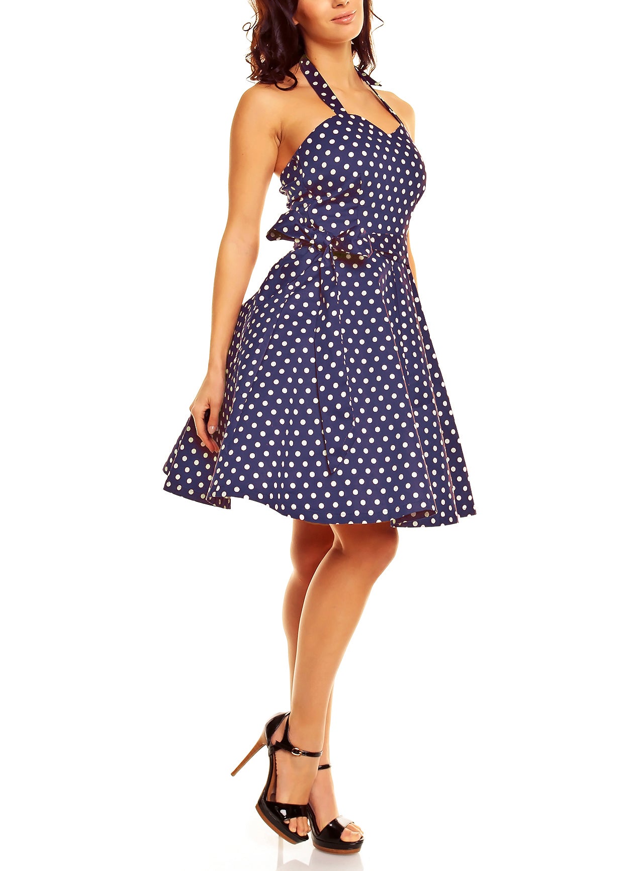 Penny Full Circle Polka Dot Skirt Dress in Navy Blue