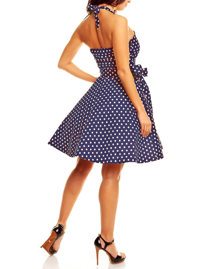 Penny Full Circle Polka Dot Skirt Dress in Navy Blue