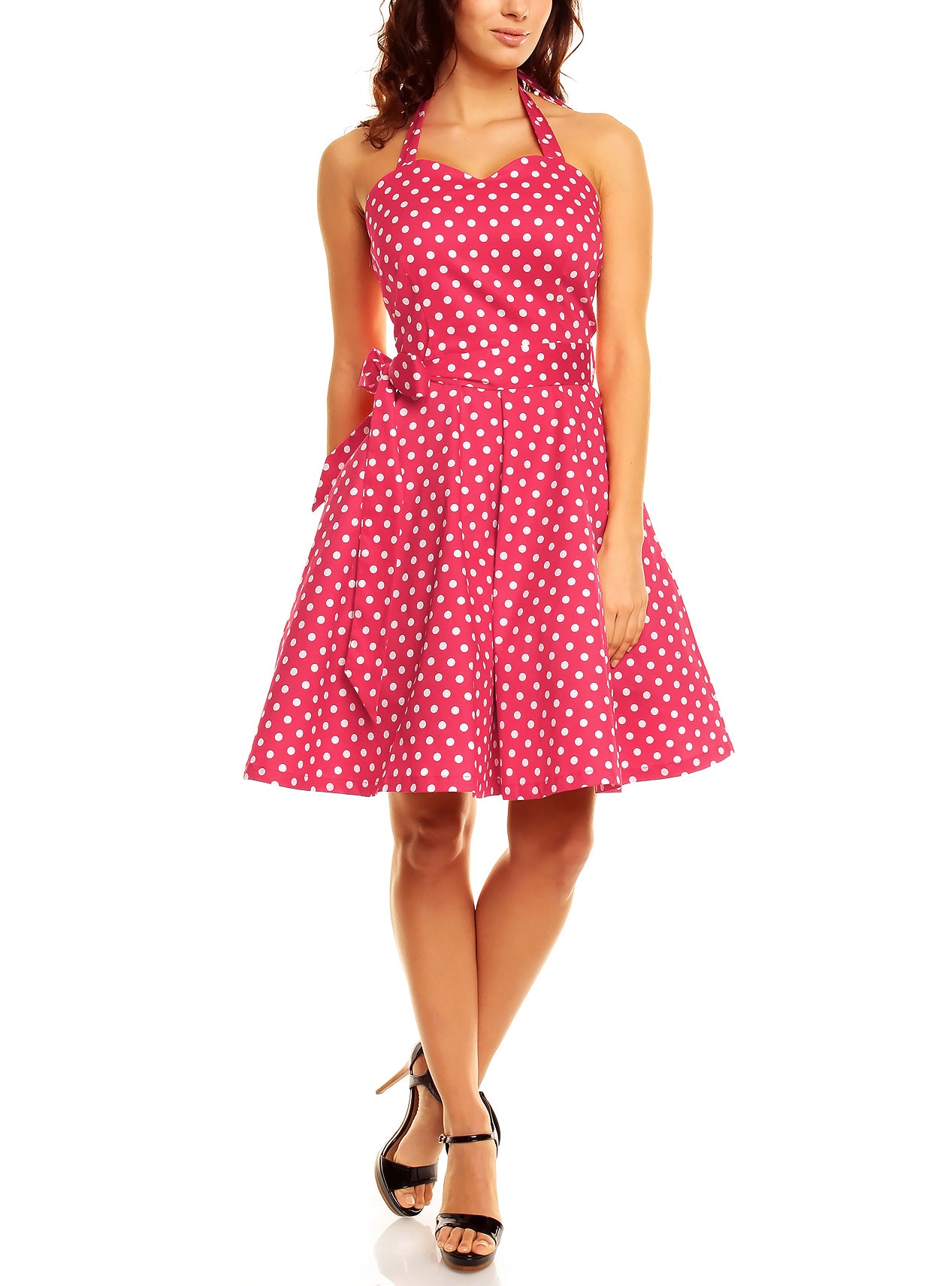 Penny Full Circle Polka Dot Skirt Dress in Hot Pink