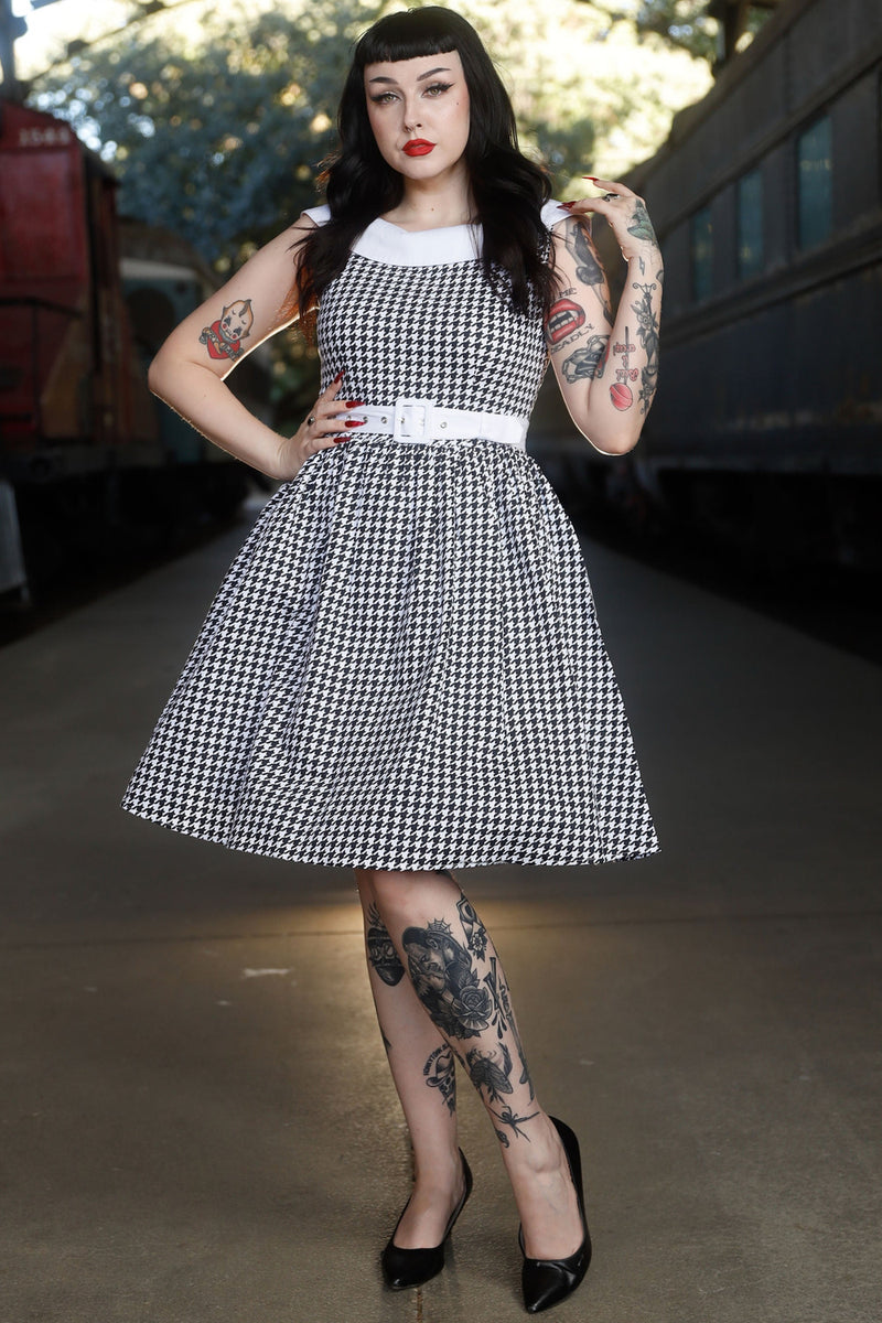 Cindy Black and White Vintage Dogtooth Dress