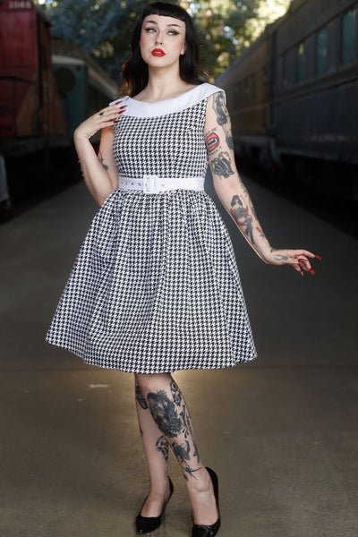 Cindy Black and White Vintage Dogtooth Dress