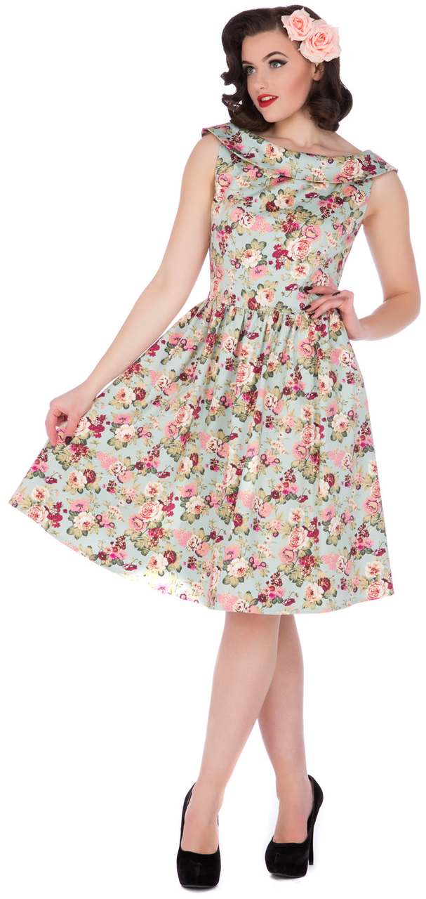 Cindy Sassy Swing Vintage Dress in Blue/Pink