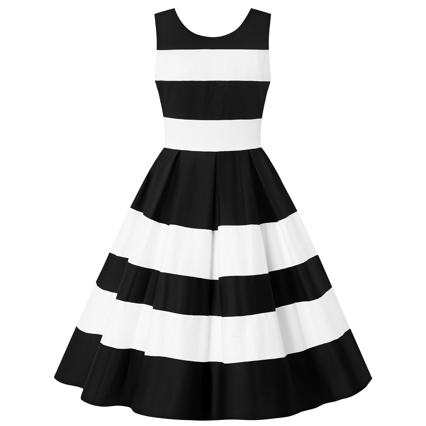 EUC Annie Retro Embroidered Stripe Swing Dress in Black/White