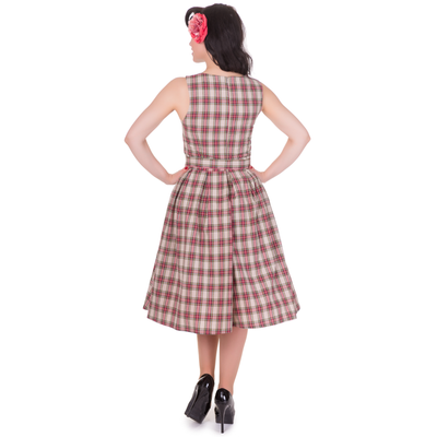 Annie Retro Check Swing Dress in Beige Checks